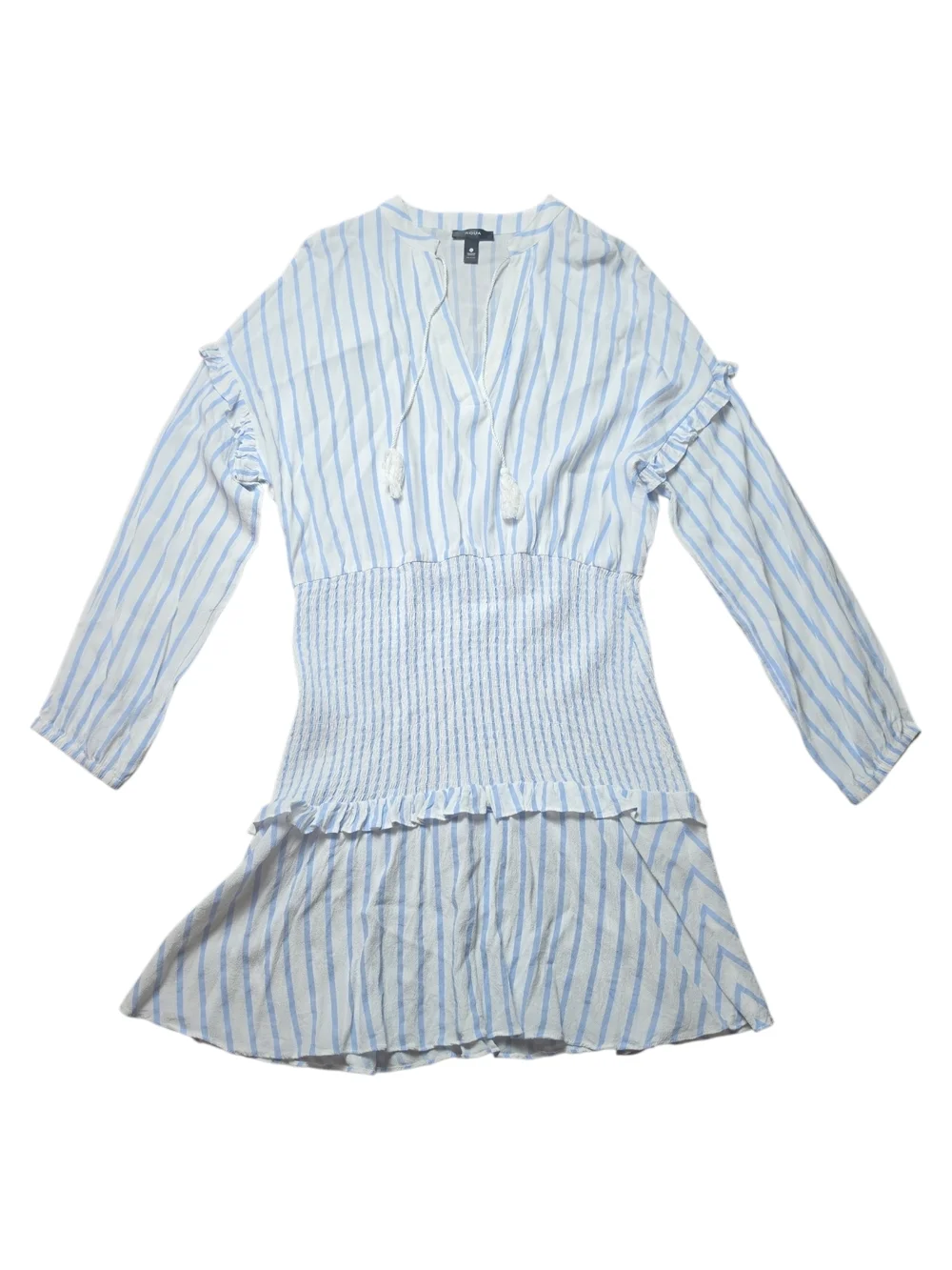 AQUA | Striped Smocked Boho Mini Dress Swim Cover Resort Beachy Blue White | XL - Picture 3 of 8